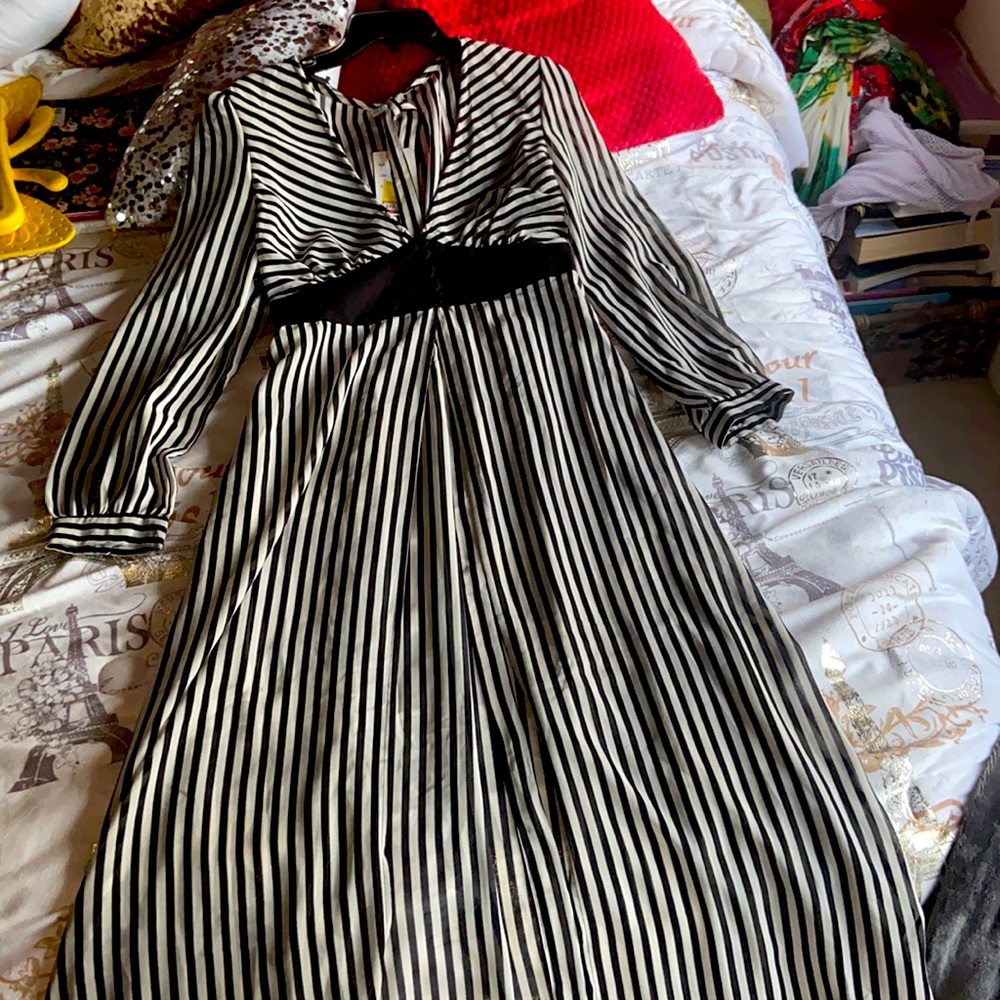 Thread Story Long Pinstripe dress with necktie